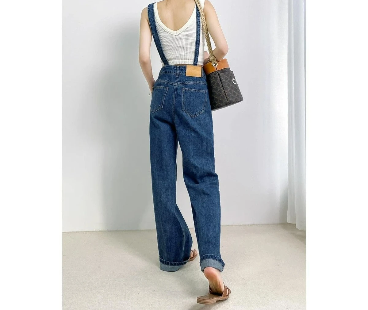 Asymmetrical Fanny Pack Denim Overalls Slim 2026 New Metal Buckle Loose Versatile Floor Trousers