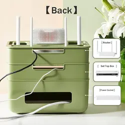 Wireless Wifi Router Storage Box with Transparent Modem Router Cover Removable Power Strip and Cable Management Hidden Shelf