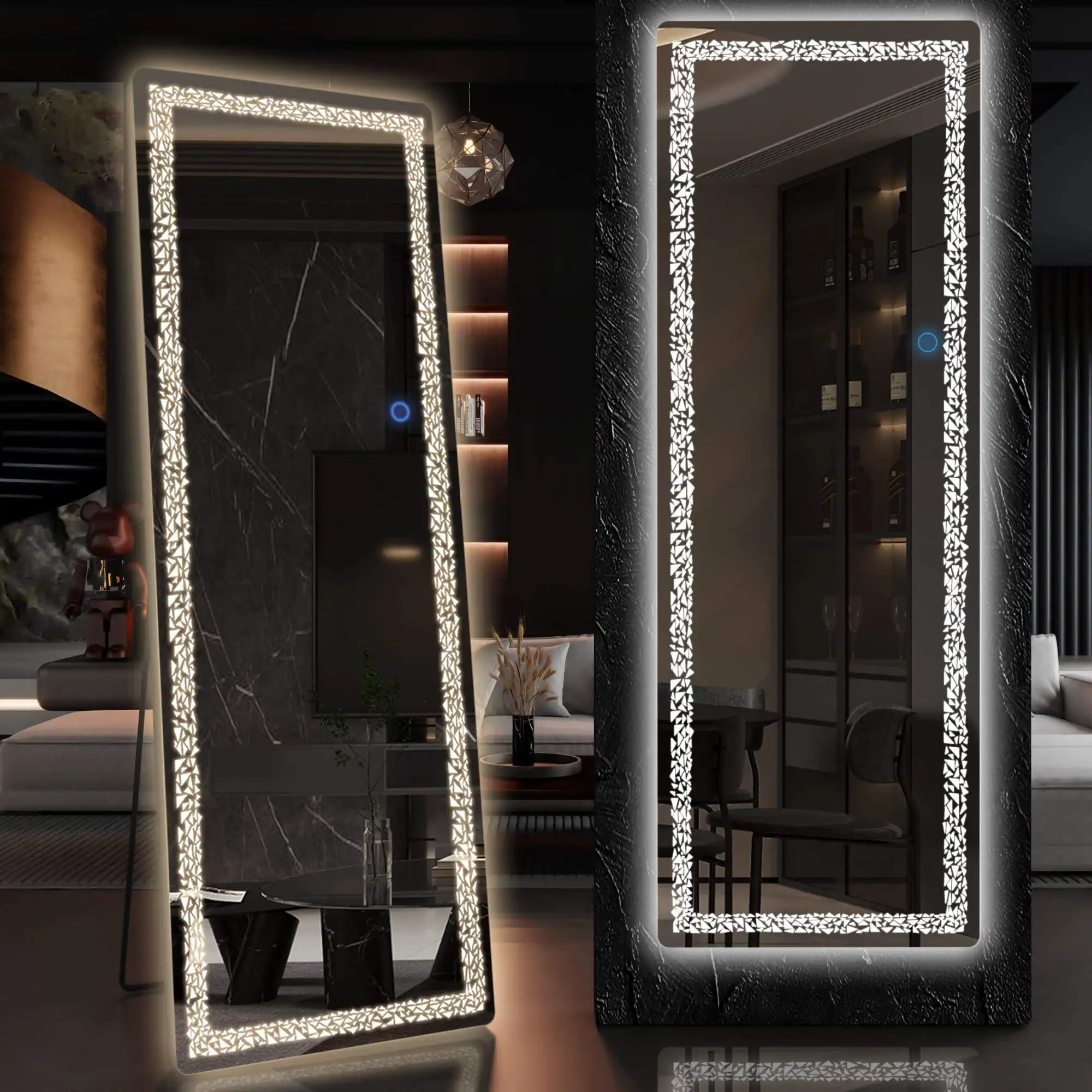 Crystal Led Wall Mirror Full Length For Beauty Salon Apartment Hotel Project