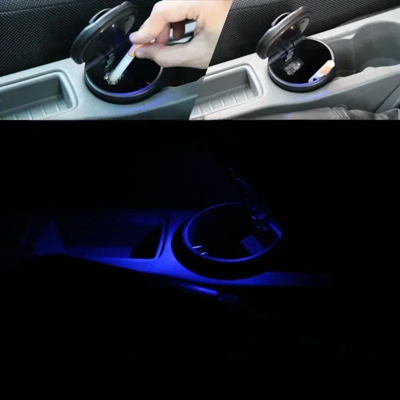 Portable LED Car Ashtray Cup - Detachable Fireproof Holder with Auto-Open Lid for BMW Auto Accessories view 3