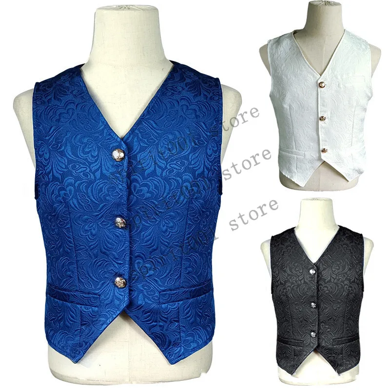 Men's Renaissance Cosplay Medieval Pirate Waistcoat Vest  Vintage Vicotiran Steampunk Jacquard Swallow Top Noble Blazer Costume