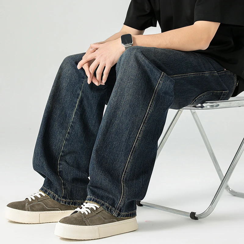 Rechte jeans Casual heren herfst nieuwe effen kleur losse broek Comfortabele vintage wijde pijpen denim broek Mannelijke kleding