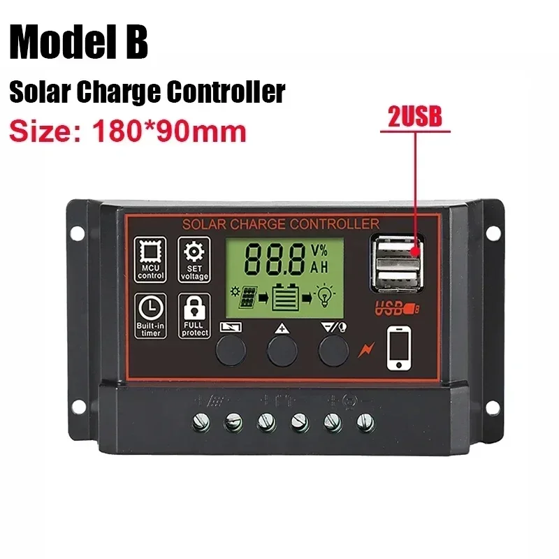 Solar Panel Controller 10/20/30/40/50/60/70/80/90/100A 12V 24V Digital Display LCD Screen Solar Charging Regulator Controller