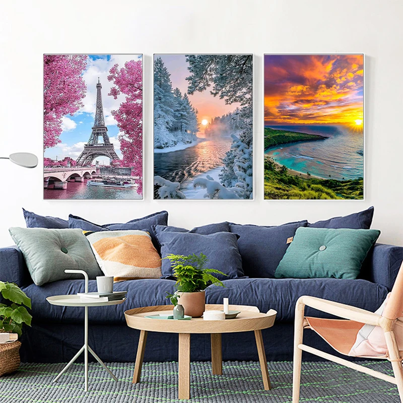 5D DIY Diamond Painting  Landscape Art Diamond Embroidery Painting Full Round Diamond Cross Stitch Mosaic Home Decor Gift