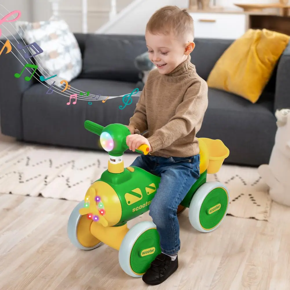 Baby Balance Bike 4 Wheels Toddler Walker Bicycle Toys Birthday Gifts For Girl Boy 1-3 Years Old Kids Christmas Gifts With Music