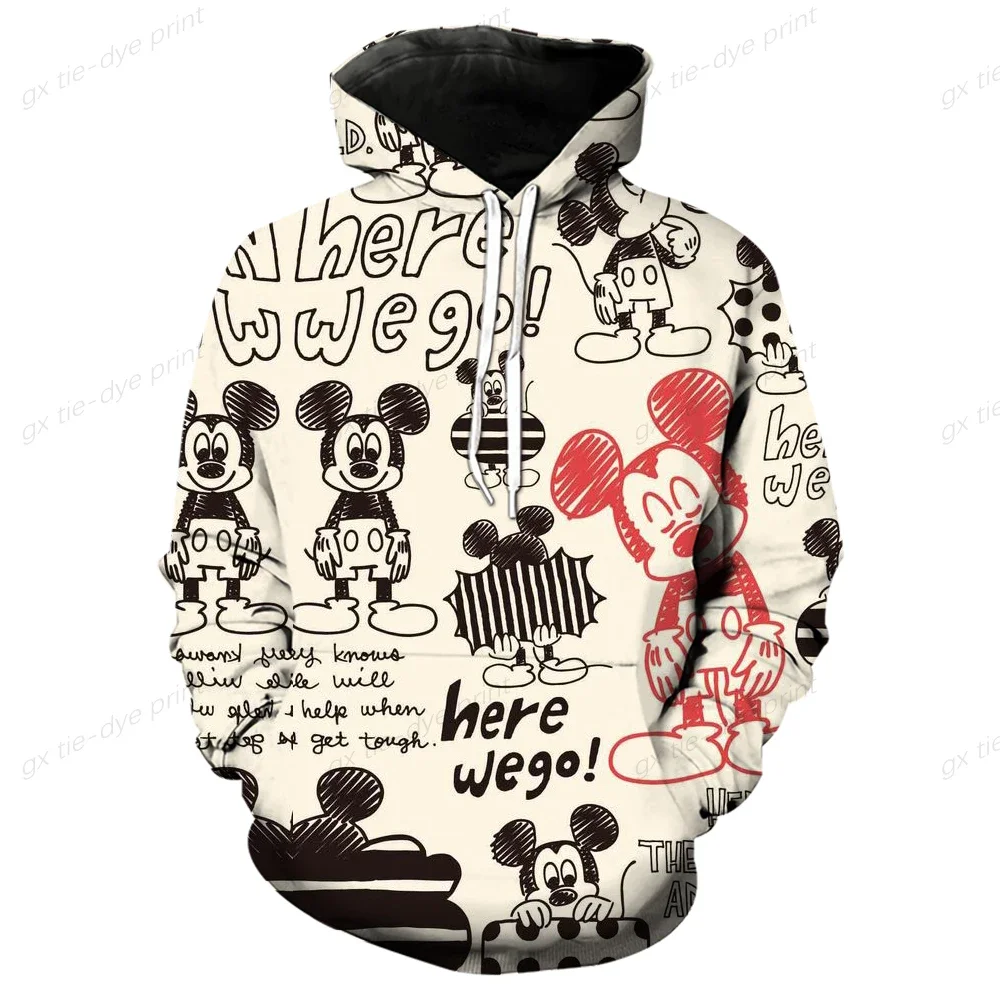 Mickey Mouse Men's Hoodie MINISO Boys and Girls Hoodie 3D Printing New Pullover Oversized Men's Hoodie Disney Men's Clothing