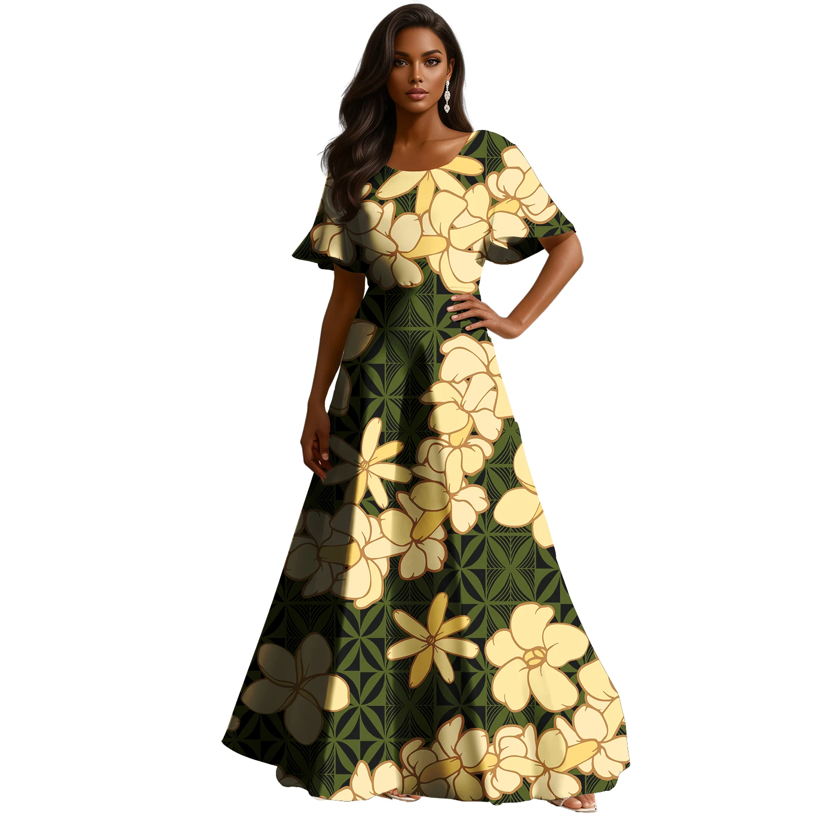 ملابس جزر آسيا والمحيط الهادئ ساموا بوليتاسي بولينيزيا القبلية ساموا طباعة السيدات فستان أنيق طويل الأكمام مضيئة المرأة #3