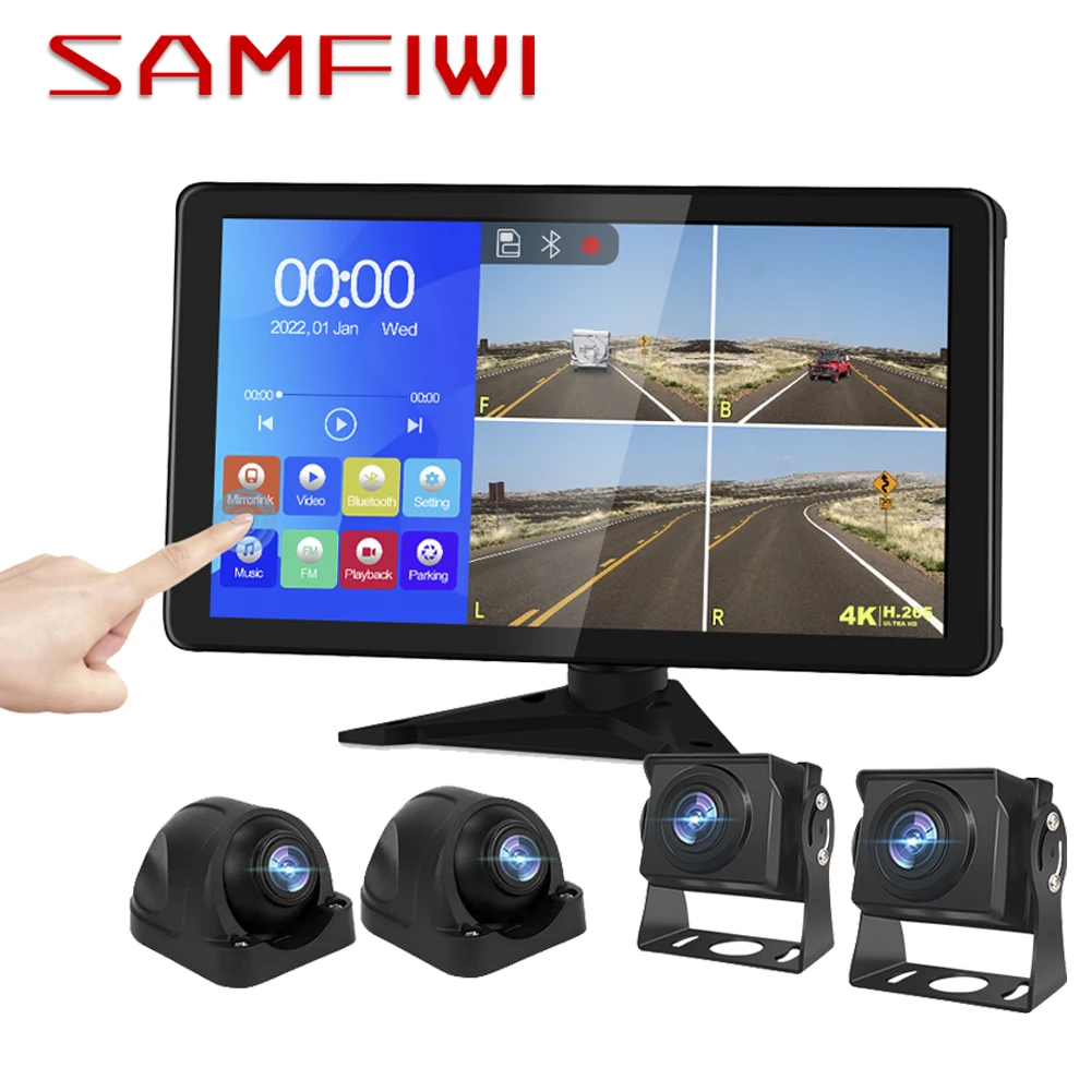 

10.36" AHD 4CH IPS Touch Screen Monitor Recording DVR 1080P Car Rear View Camera Truck Vehicle Support FM Mirrorlink