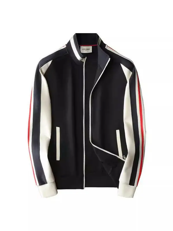 New autumn and winter men's stand-up collar jacket cardigan large size trendy splicing casual sweater