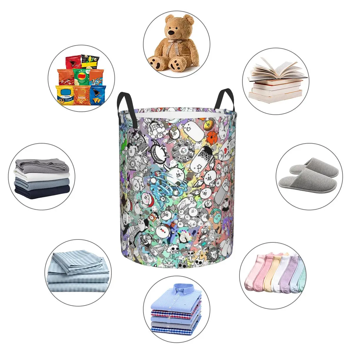 전투 고양이 접이식 세탁 바구니 더러운 옷 장난감 잡화 보관 바구니 홈 어린이를위한 대형 방수 상자