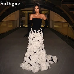 SoDigne Chic Black Velvet Evening Dresses Mermaid Strapless 3D Flowers Long Party Dress 2025 Arabic Women Prom Gowns Customized