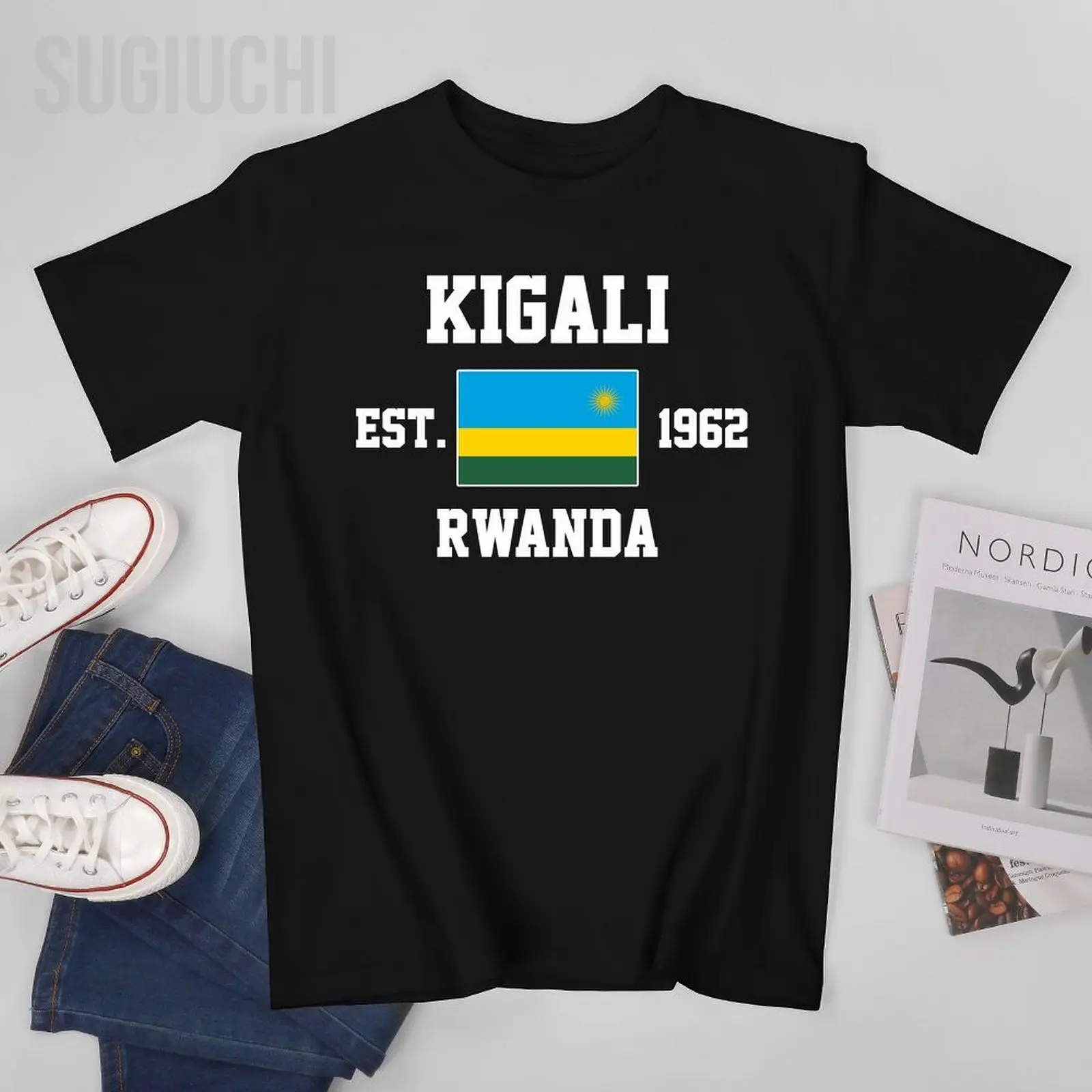 Patriotic Flag Rwanda EST.1962 Kigali Men Tshirt Tees T-Shirt O-neck T Shirts Women Boys Clothing 100% Cotton