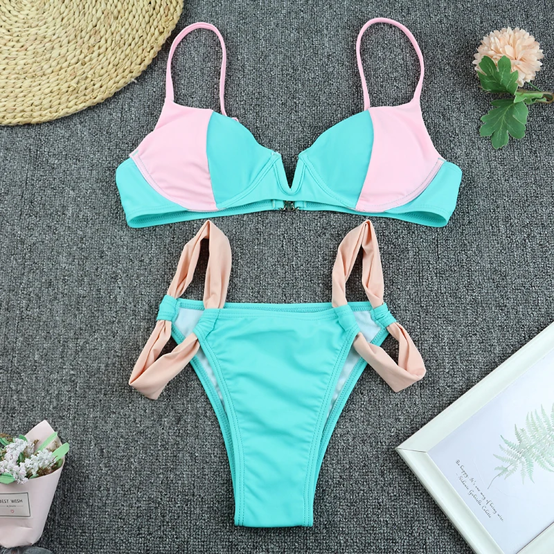 Bikini 2023 Sexy Push Up Small V-neck Patchwork Swimwear Swimsuit Women Bikinis Set Bathing Suit Beach Bikini Female Banadores