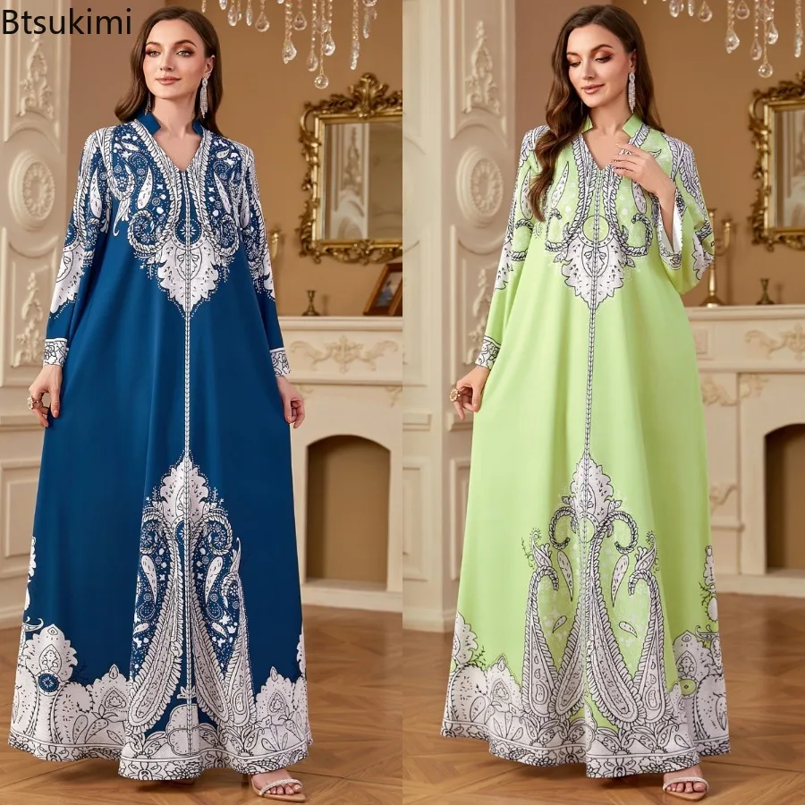 

Женская одежда Ближнего Востока: мусульманские абайи, макси-платья с принтом, марокканские кафтаны, свободные платья с V-образным вырезом, джалабии, арабские платья из Дубая.