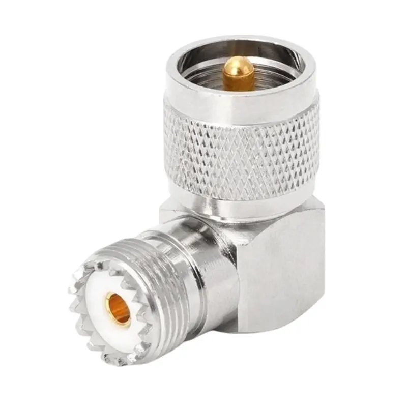 A99E-2PCS UHF Male Female Connectors PL259 To SO239 90 Degree Right Angle SL16 PL-259 Coax Cable Adapter