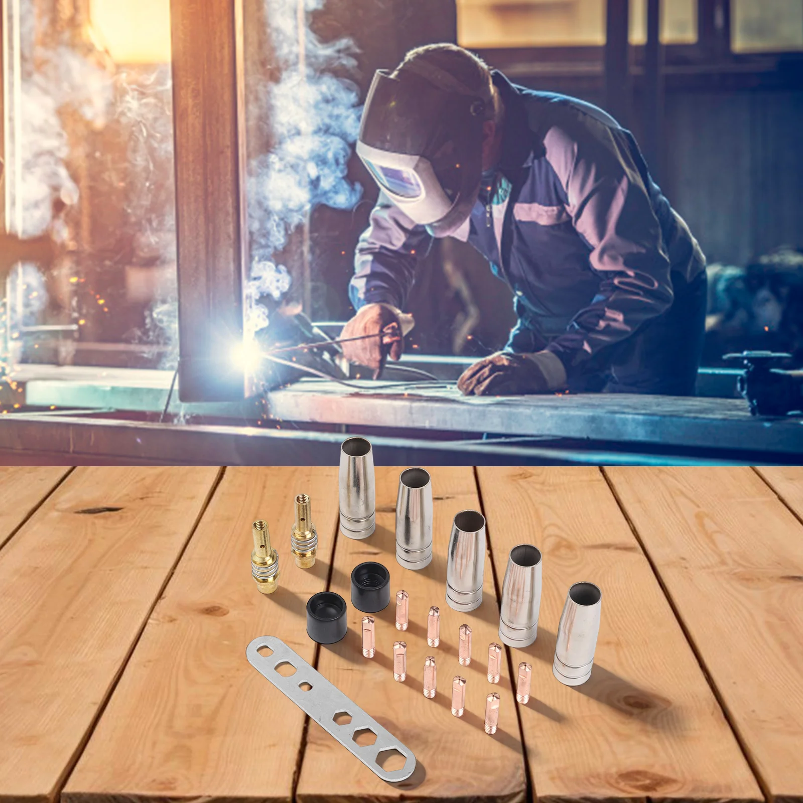 22PCS For MIG Welding Accessory Kit for MAG Usage Featuring 0 6mm Gas Nozzles Holder Diffusers and Installation Tools