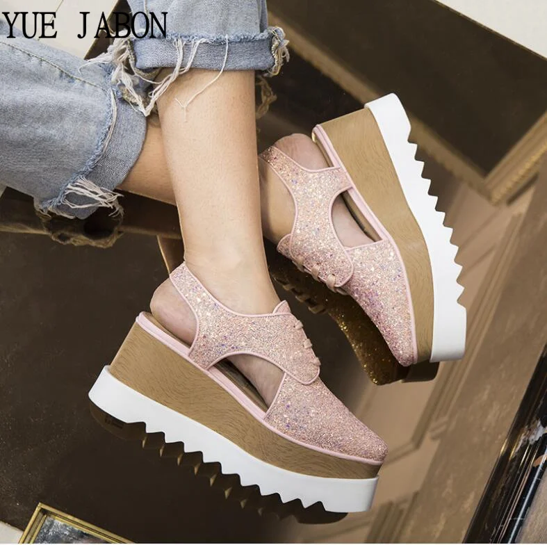 

Весенние женские туфли на плоской подошве из натуральной кожи со звездами, повседневные модные туфли на платформе со шнуровкой и пайетками, обувь для женщин