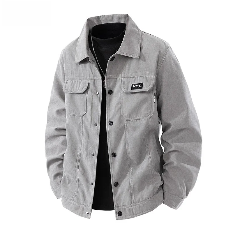 

Men's Suede Workwear Jaet Coat Slim Fit Collar Casual Sle Long Sve Windproof Polyester Fiber Youth Faion Autumn Spring