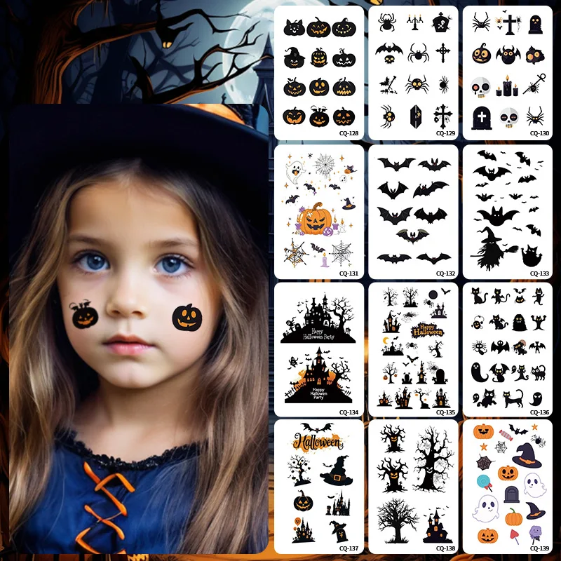 

2pcs/set Halloween Face Tattoo Stickers,Temporary Tattoos for children,Waterproof Long-Lasting,Fake Tattoo for Party Festival