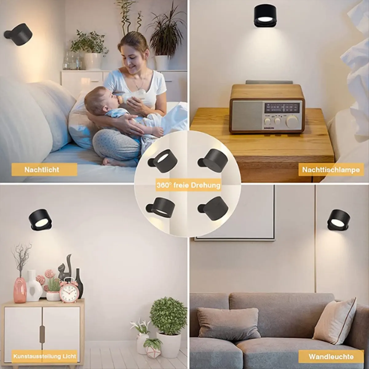 

【ILLUMINE】Светодиодные настенные бра, настенный светильник с дистанционным управлением и сенсорным управлением, 3 цветовые температуры и затемняемые магнитные 360° ° Белый