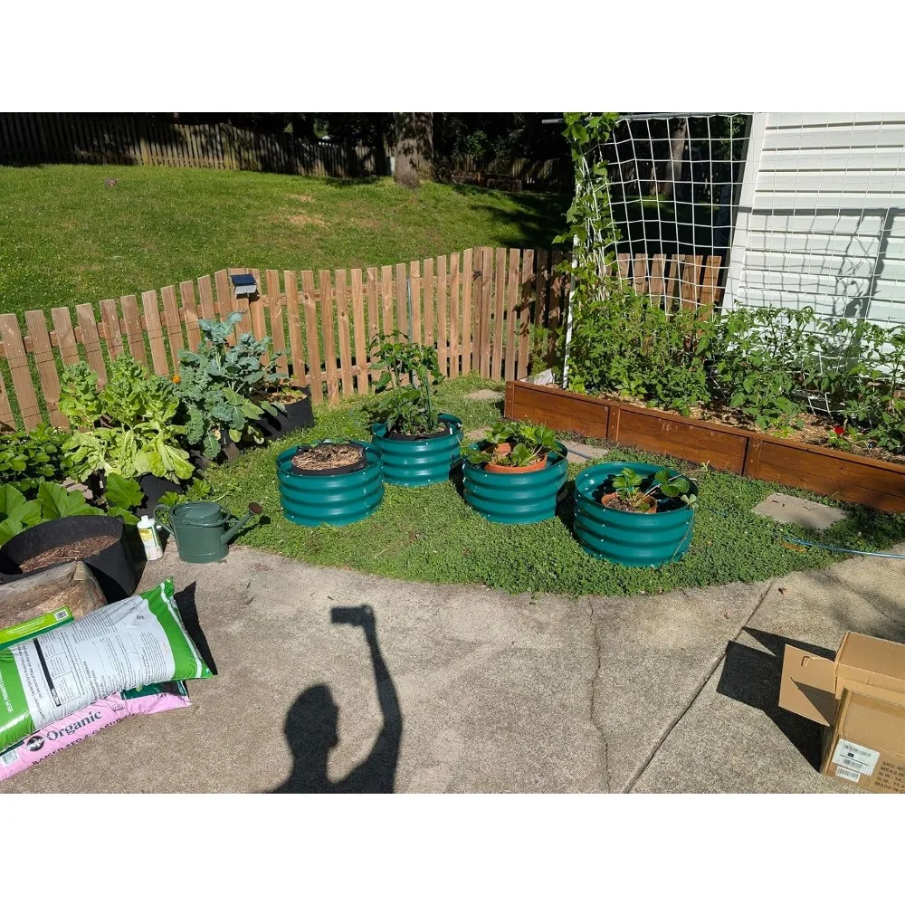 2 Pack Galvanized Raised Garden Bed, Petal-shaped, 4x4x1ft, Green