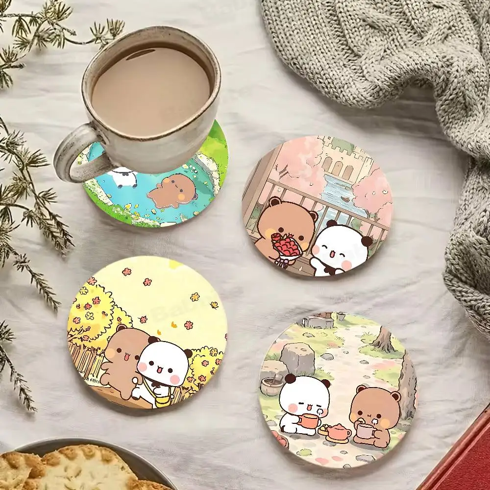 kawaii B-BUBU cartoon D-DUDU classic Retro Wooden Cup Mats Elements Colour Printing Cup Coasters Home Kitchen Decora Gifts