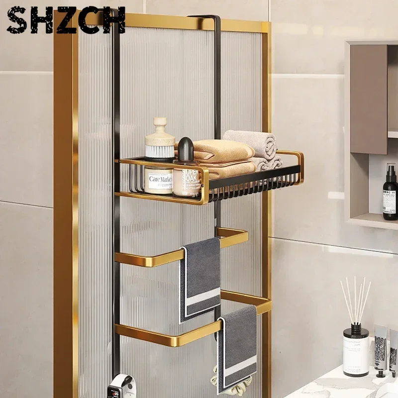 High End Space Aluminum Towel Rack Modern and Simple Waterproof and Rust Proof Towel Pole No Need To Install Towel Storage Rack