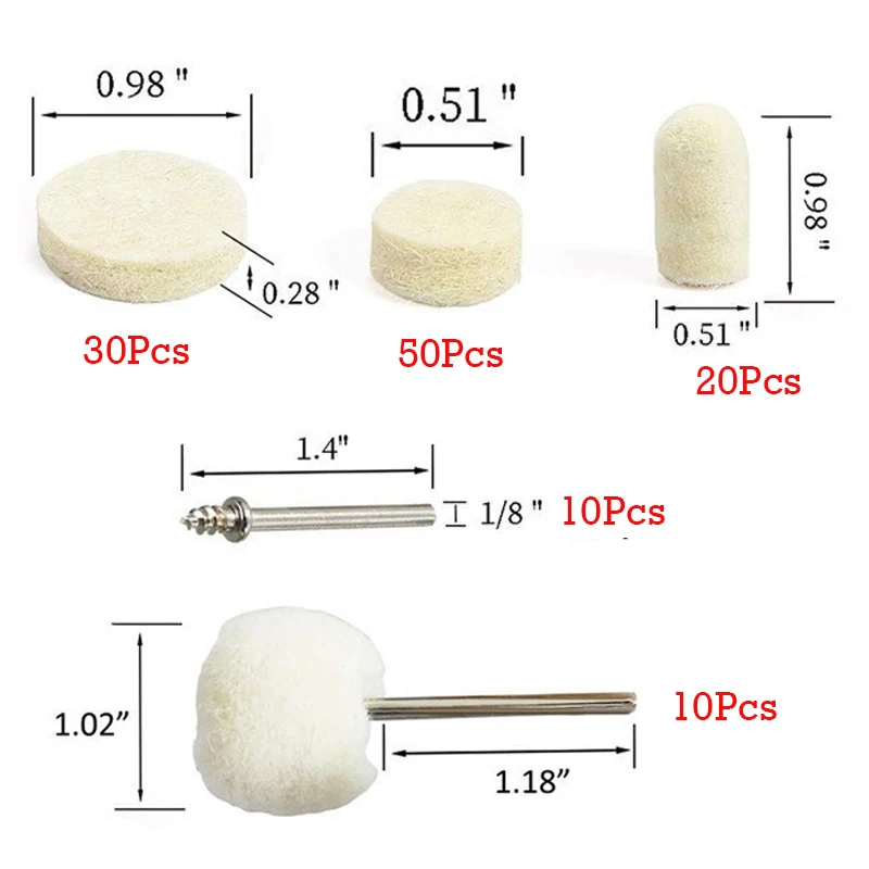 120pcs/set Wool Felt Grinding Head Polishing Wheel For Jewelry Jade Glass Metal Ceramic Polish Rotary Tool Accessories
