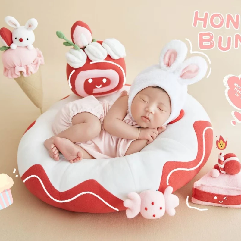 

Newborn Photography Props Girl Bunny Clothes Hat Cake Desert Dounut Poser Suit for Baby Photo Shoot Items Clothing Shooting Set