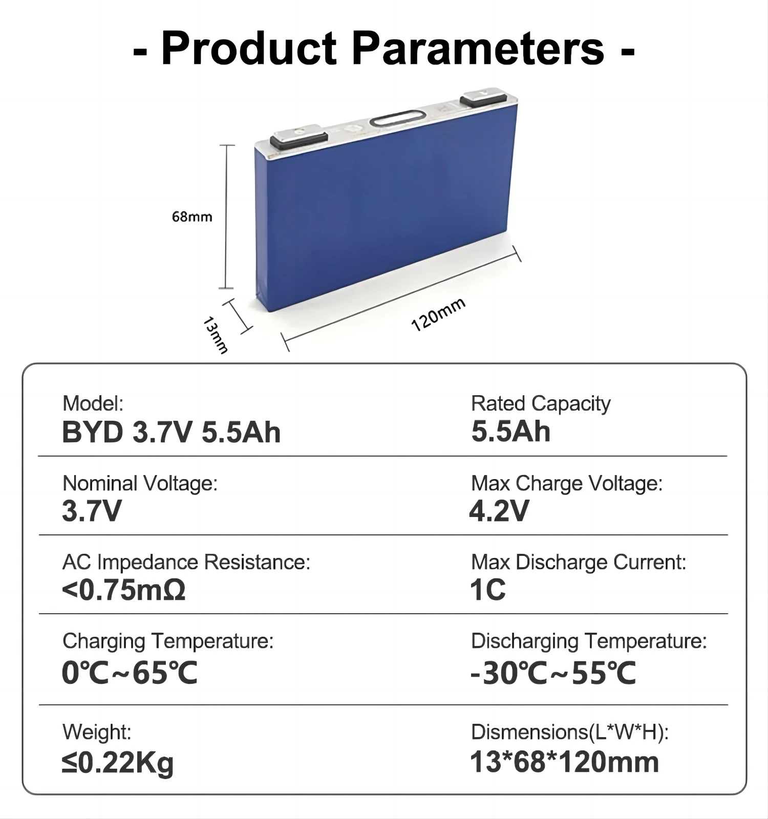 Rechargeable Li-NMC Battery Prismatic BYD 3.7V 5.5AH Lithium Ion Battery Cells For Start-up Power