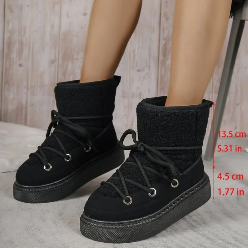 Stivaletti da donna Autunno Inverno Stivali da neve caldi Moda Scarpe basse con plateau in vera pelle incrociate Scarpe da donna per il tempo libero