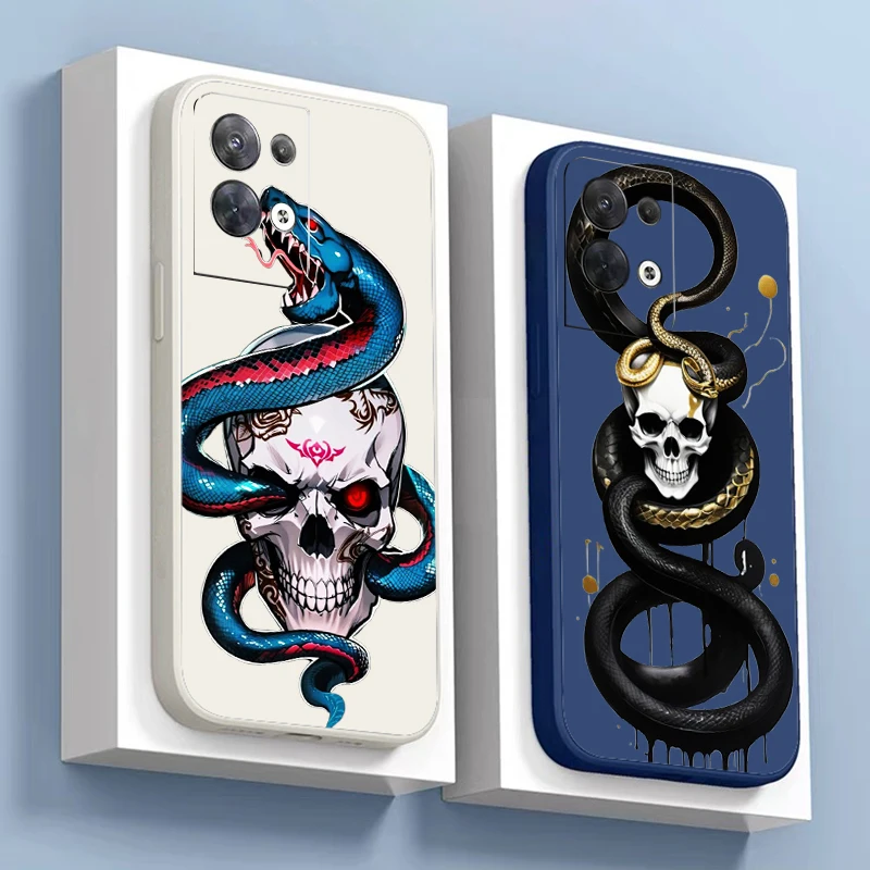 Luxury Fashion Skull Snake Phone Case For OPPO FIND X6 X5 X3 Pro Lite Neo OPPO Reno 9 8 7 Pro 8T 5G Funda Liquid Silicone Cover