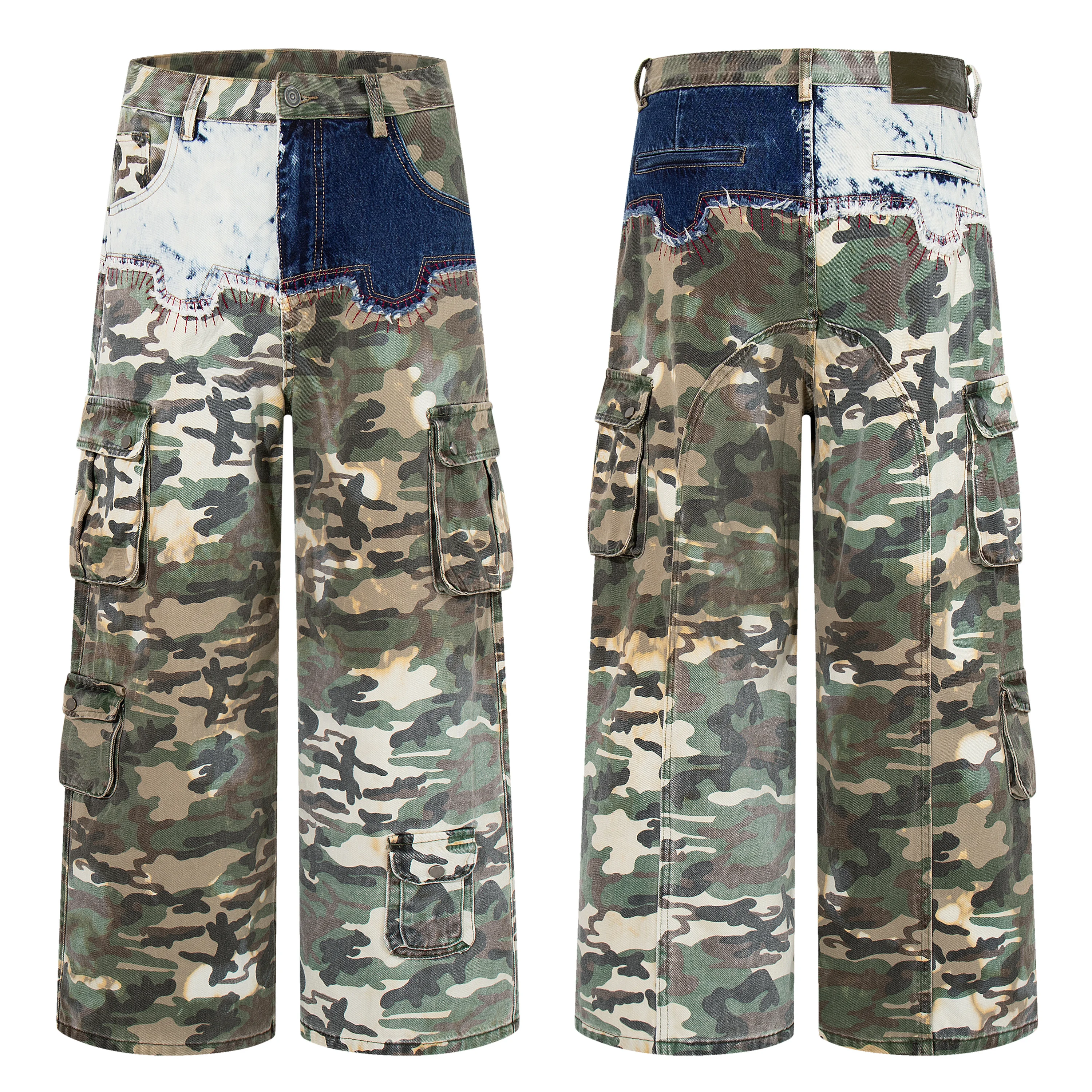 AL556 BLCG Super Quality  Loose Fitting Camouflage Cargo Pants  Heavy Thick Unisex Fashion Art Stylish Jeans