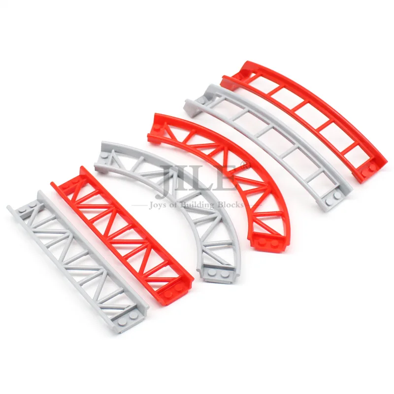 2pcs Moc Train Track Roller Coaster Rail Curve Straight Ramp Adjustable Building Blocks Bricks Compatible with City Street View