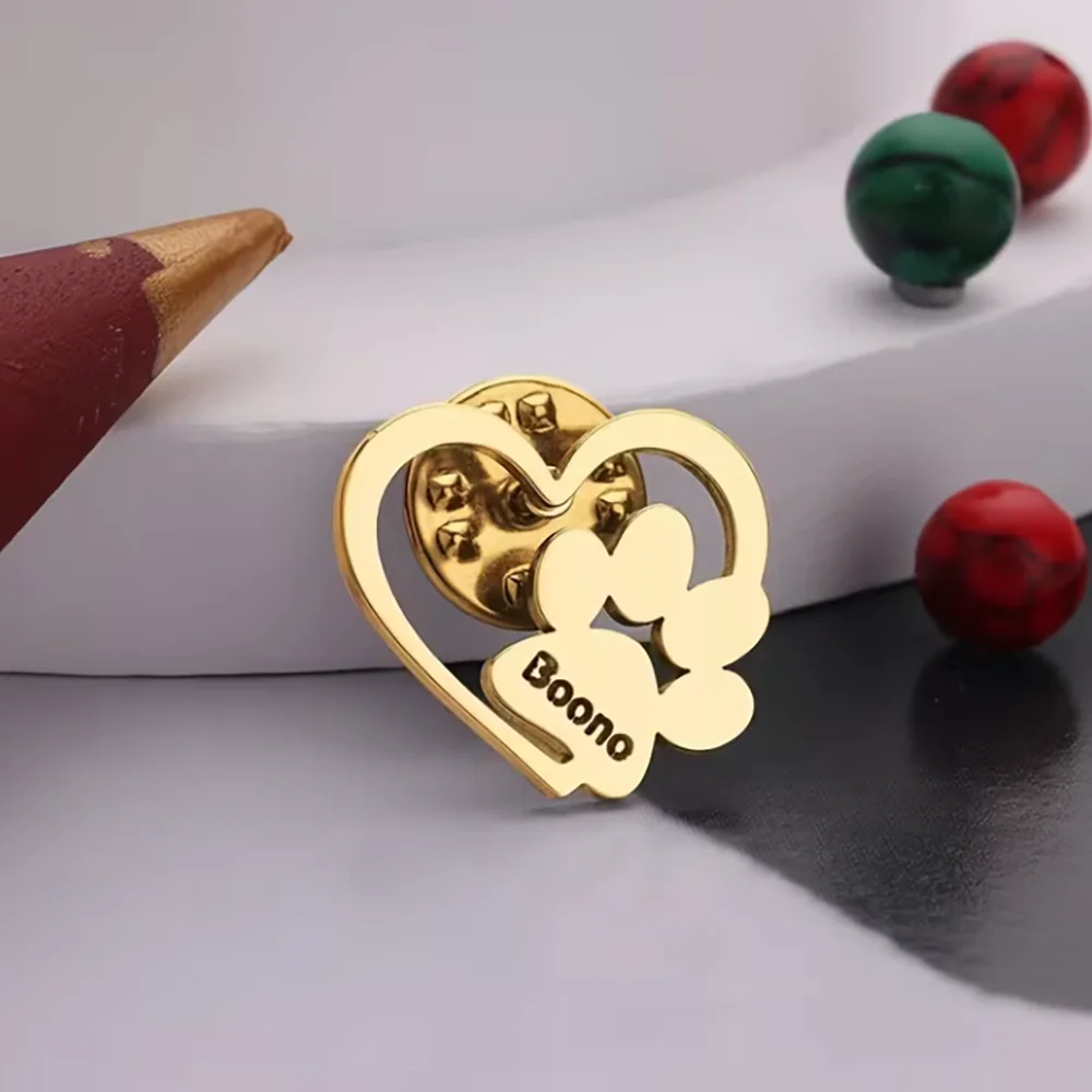 

Laser Engraved Heart-Shaped and dog paw Combination Custom Brooch, High-Quality Stainless Steel Badge Suitable for dog Lovers