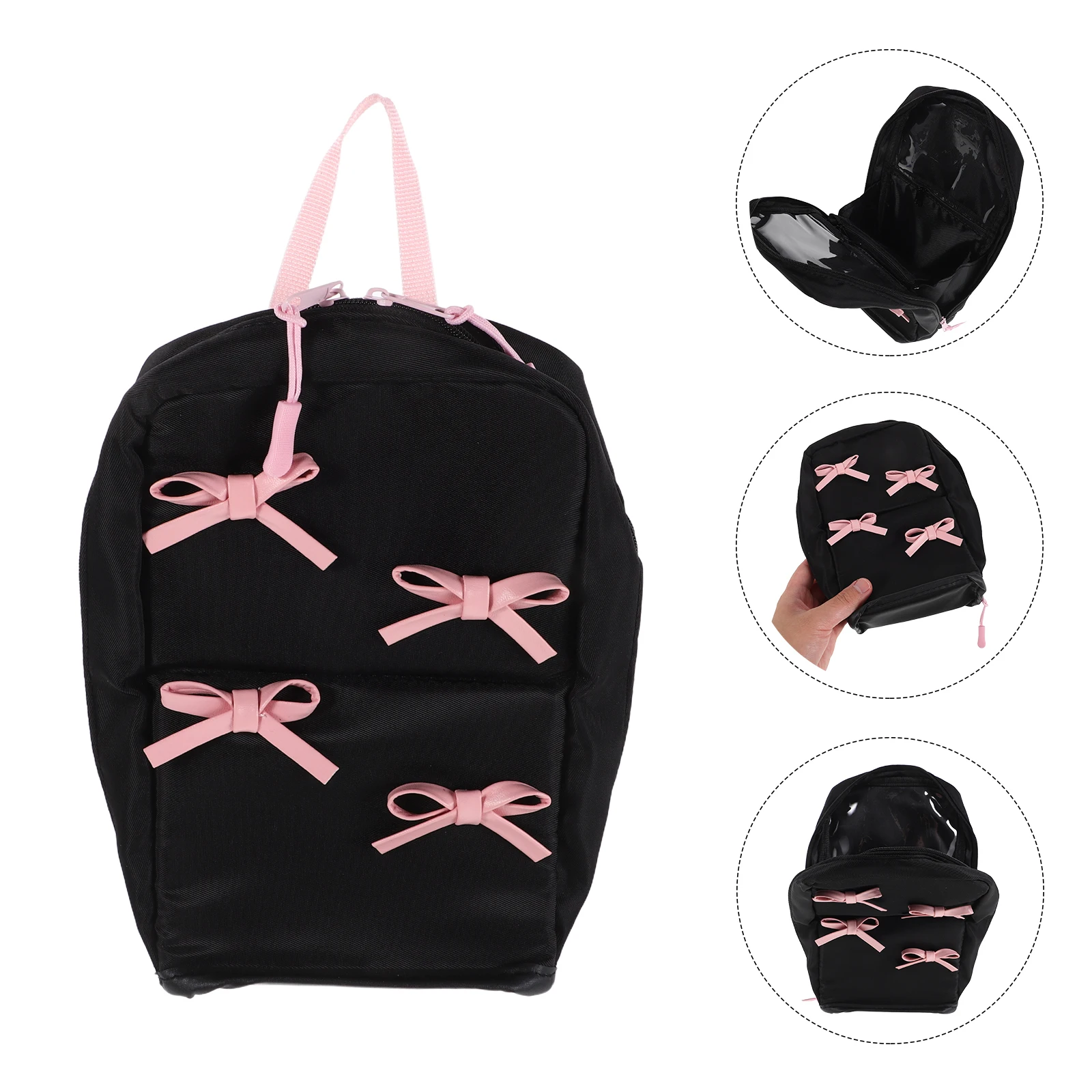 

Large Capacity Bag for Women Cute Bow Makeup Pouch Nylon Plastic Travel Toiletry Organizer Smart Compartments Ladies