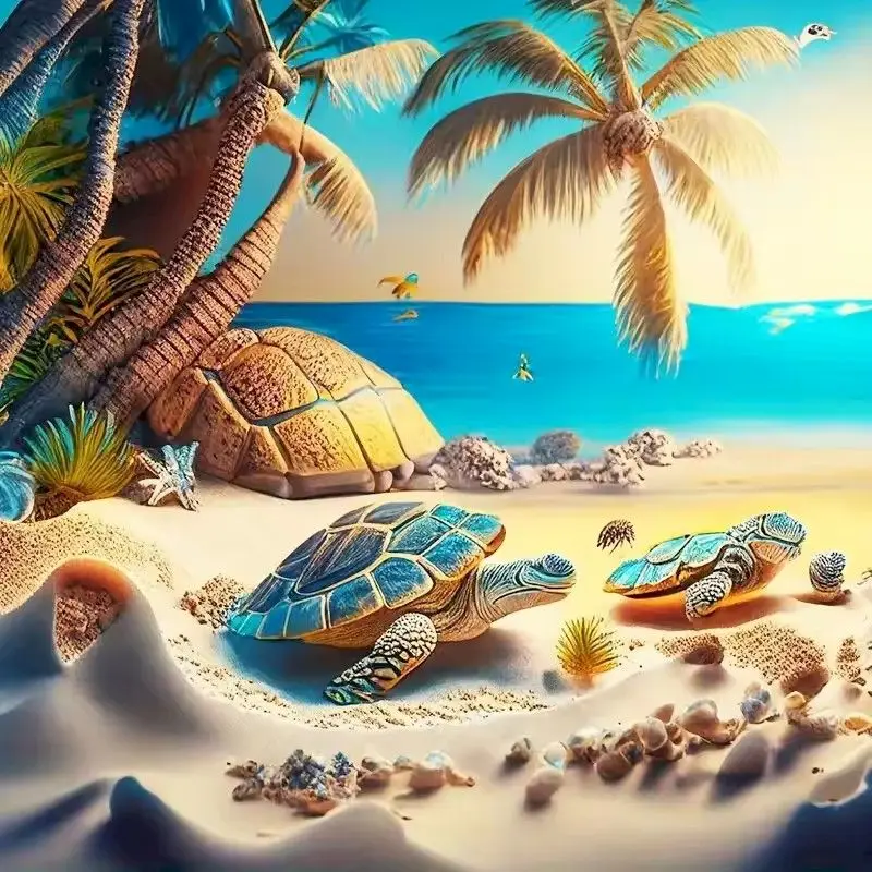 

GATYZTORY Diamond Painting Animal Full Square Round 5D Diamond Embroidery Sea Turtle Rhinestones Mosaic Seaside Cross Stitch Hom