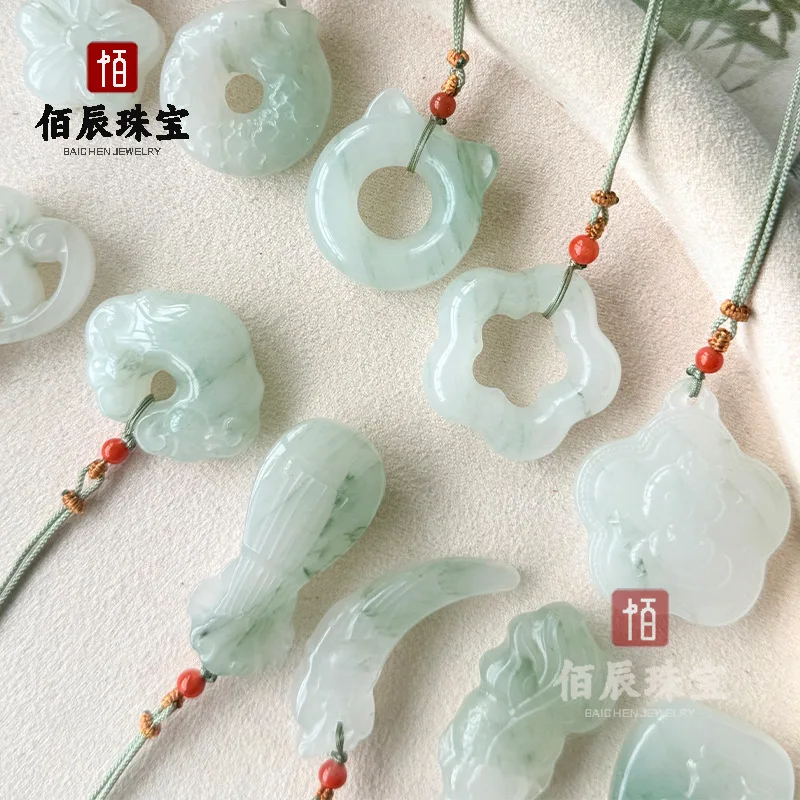 Chinese Style Auspicious Natural Tianshan Cui Jade Lucky Charms Flower Five Pointed Star Peace Buckle Pendant For Bracelet Neckl