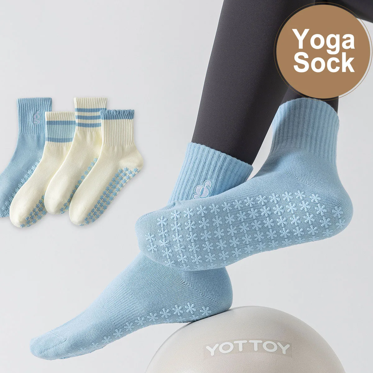 

Yoga Socks Women Cotton Silicone Non-slip Grip Pilates Crew Socks