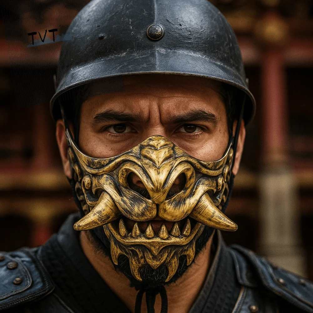 

Party Supplies Half Face Cosplay Red Prajna Mask Spooky Funny Samurai Cosplay Mask 3D Masquerade Japanese Mask Toy Gift