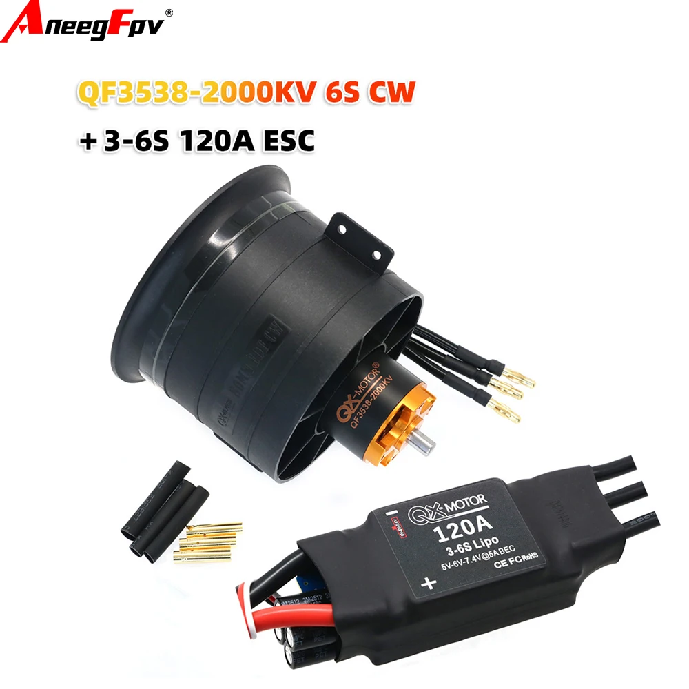 

QX-MOTOR 80mm EDF QF3748 QF3538 12Blades Fan CW CCW1000KV 2000KV Brushless Motor with 6S/12S ESC use For RC Drone Toy Parts