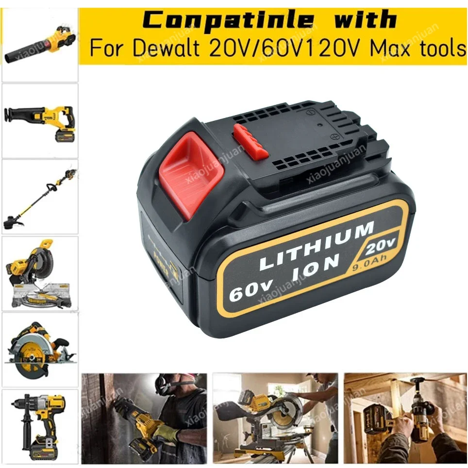 Dewalt、電動ドライバーツール用の最大交換用バッテリー、9.0ah、20v、60v、dcb606、dcb609、dcb205、dcb204、dcb206、dcb209、新しいバッテリー