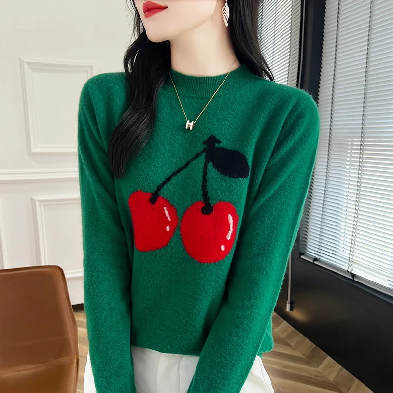 

100% merino wool autumn and winter new women's sweater semi-turtleneck pullover knitted cashmere sweater top with bottoming.