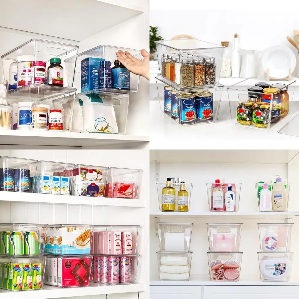 

Large Clear Stackable Bins with Lids - Ideal for Kitchen, Pantry, Fridge, Cabinets, and Closet Organization