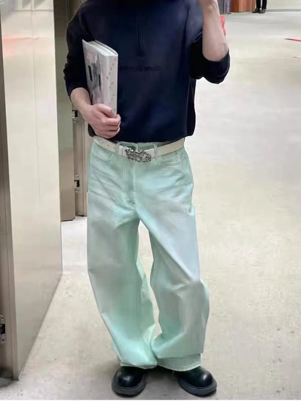 

Джинсы Mijko Slim Fit с широкими штанинами, прямого кроя, молодежные, повседневные, износостойкие, с эффектом потертости, цвет мятный деним