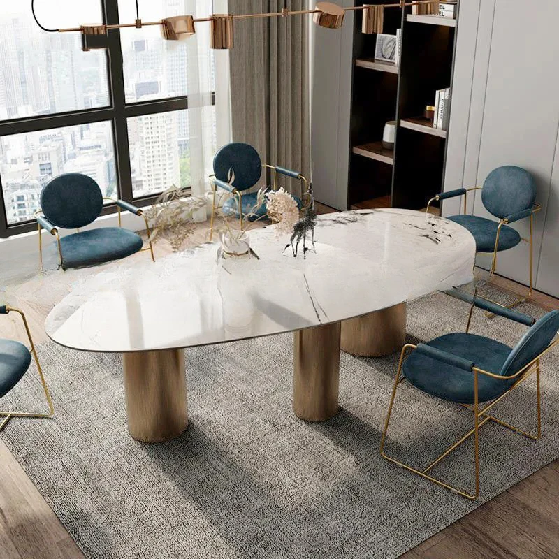 Oval Slate Dining Table And Chair Combination For Large Family Modern Minimalist Light Luxury Villa Kitchen Table 화장대 Furniture