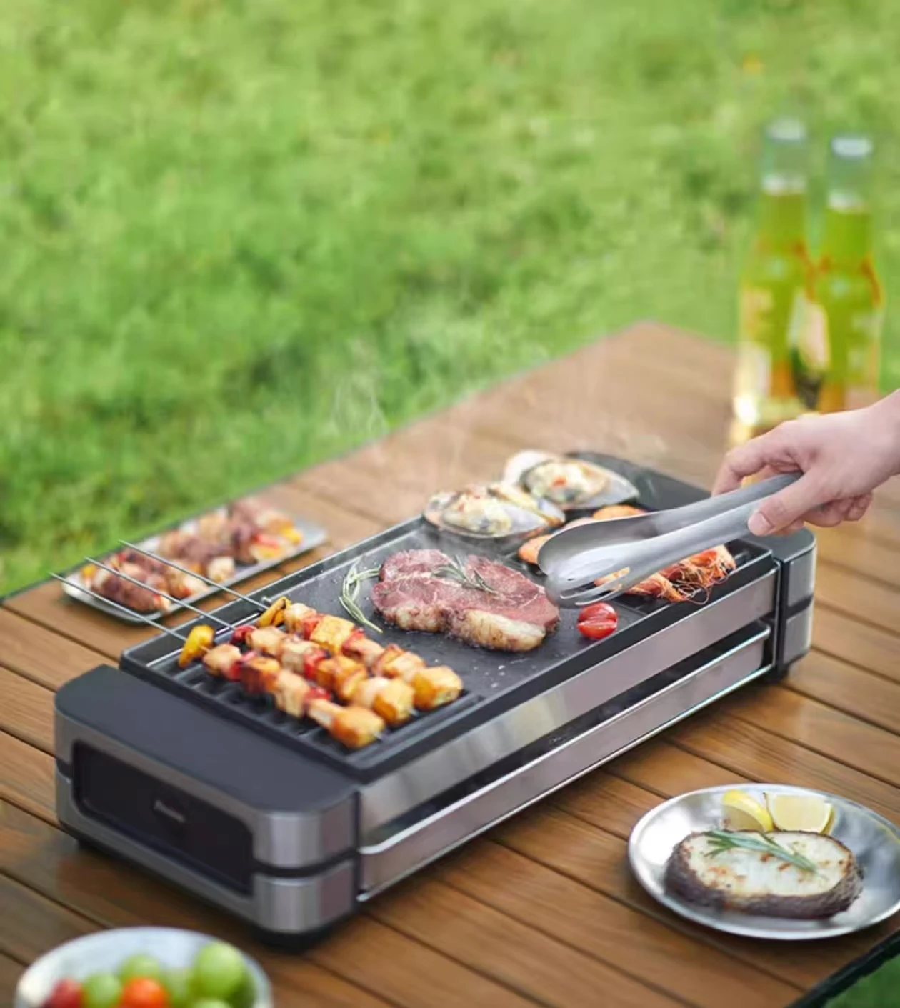 Electric Grill, Home Barbecue Grill, Indoor Skewer Grill, Home Multifunctional Electric Baking Tray for Party