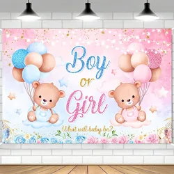 Gender ​Reveal Backdrop Baby Gender Party Decorations Supplies Pink Blue Bear Banner Baby Shower Photography Background