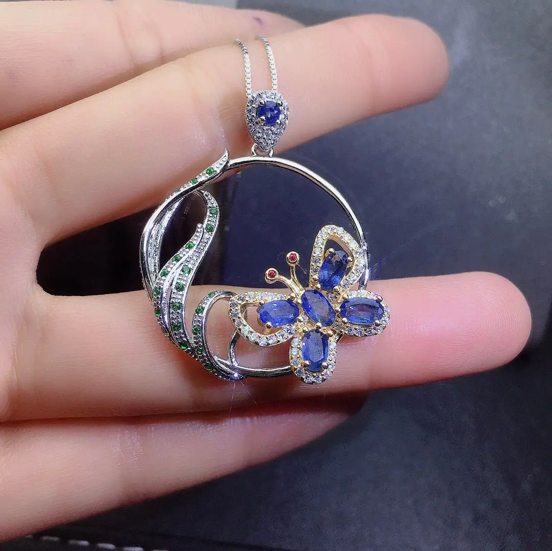 ZECAA 925 Blue Sapphire Jewelry Woman Sapphire Pendant With Natural Blue Sapphire 3*5mm S925 Silver Sapphire Lady Pendant