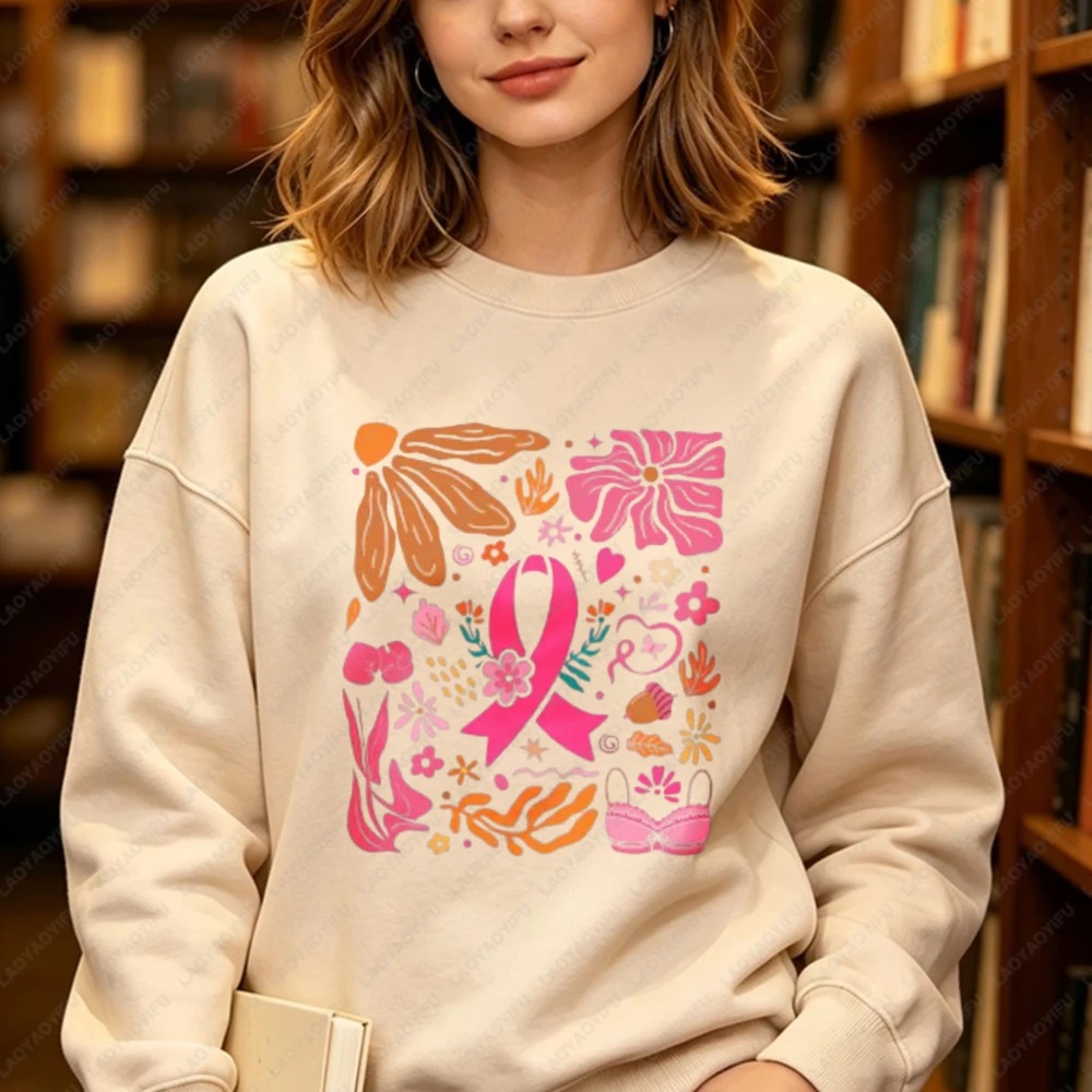 Breast Cancer Awareness Sweatshirt Boho Hippie Floral In October We Wear Pink Pullovers Cancer Patient Gifts Support Squad Hoody